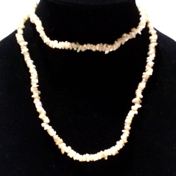 Mother of Pearl Chip Beaded Necklace 34" Long Strand - Picture 1 of 5